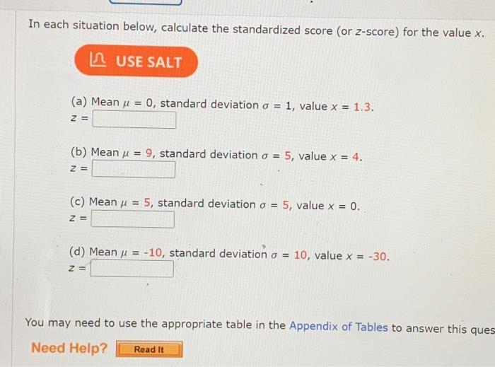 Solved In each situation below, calculate the standardized