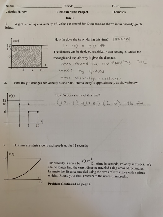 Solved Name: Calculus Honors Period: Riemann Sums Project | Chegg.com