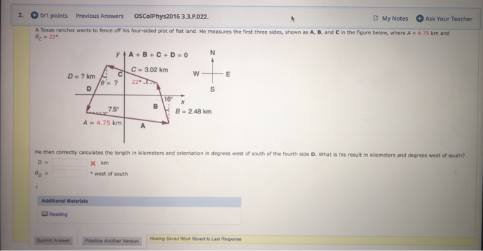 Solved Previous Answers 1. 0/1 points osColPhys2016 | Chegg.com