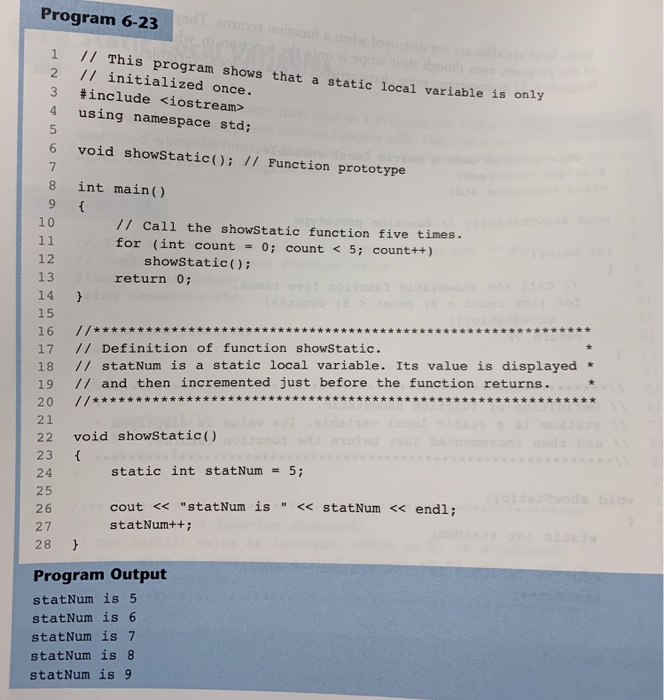 Solved Exercise Ten: (6.11 Static Local Variable) Please | Chegg.com