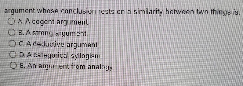 Solved argument whose conclusion rests on a similarity | Chegg.com