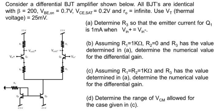Solved Consider a differential BJT amplifier shown below. | Chegg.com