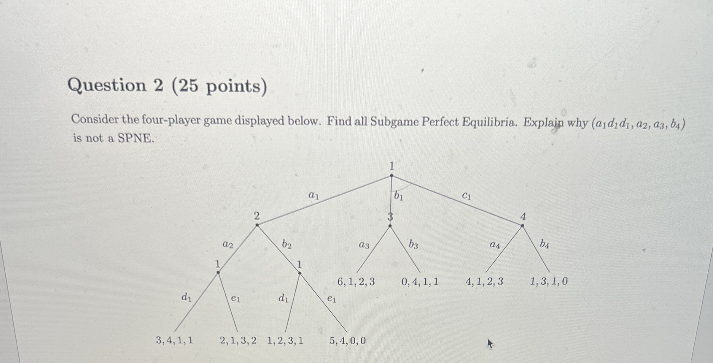 Solved Question 2 (25 ﻿points)Consider the four-player game | Chegg.com