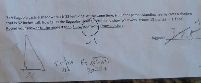 Solved 7) A flagpole casts a shadow that is 32 feet long. At | Chegg.com