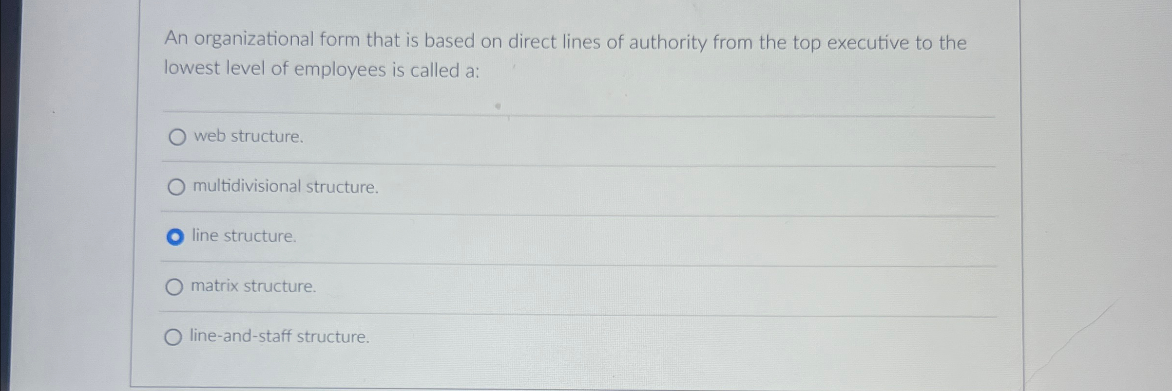 Solved An organizational form that is based on direct lines | Chegg.com