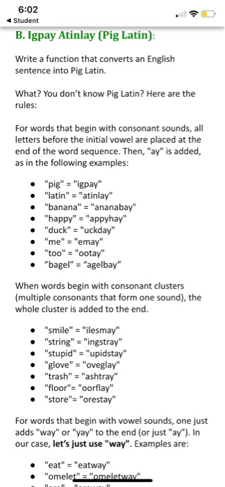 Solved 5:55 Offerup B. lgpay Atinlay (Pig Latin) function | Chegg.com