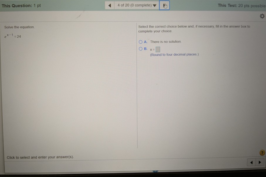 Solved This Question: 1 pt 4 of 20 (0 complete) This Test: | Chegg.com
