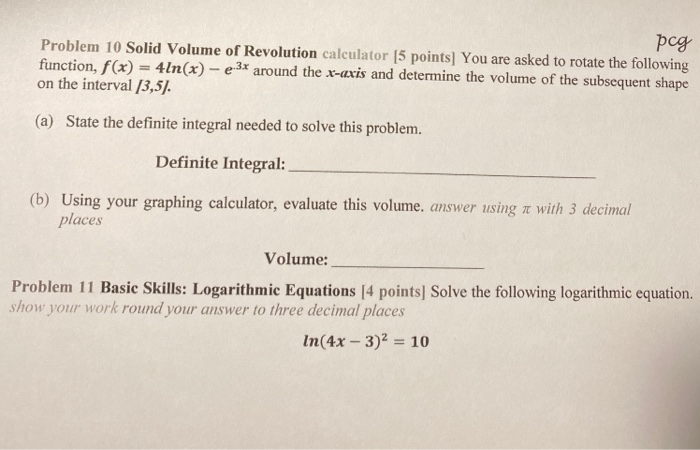 Solved pog Problem 10 Solid Volume of Revolution calculator | Chegg.com