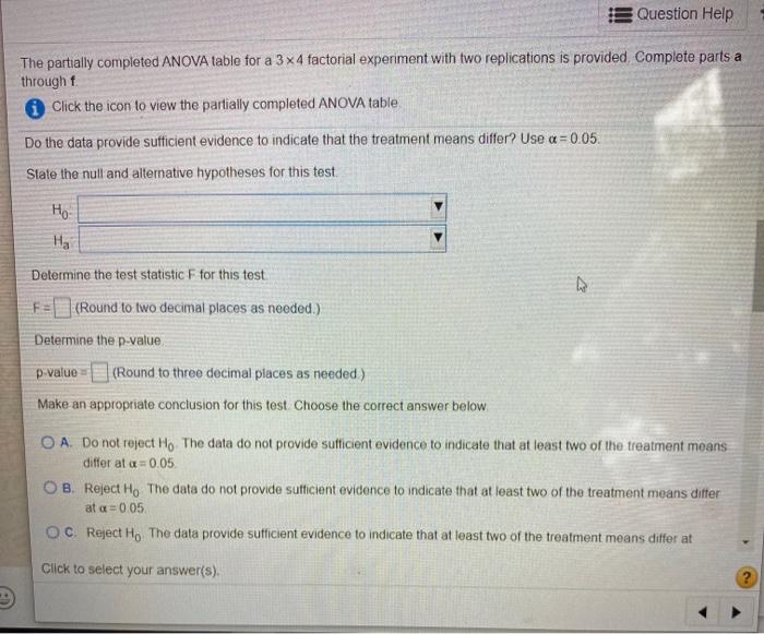 Solved The partially completed ANOVA table for a 3 x 4 | Chegg.com