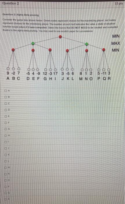 Solved Question 2 15 Pts Question 2: Alpha-Beta Pruning | Chegg.com