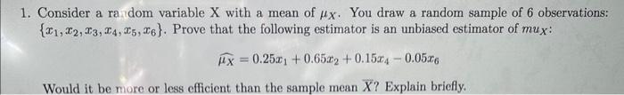 Solved 1. Consider a random variable X with a mean of μX. | Chegg.com