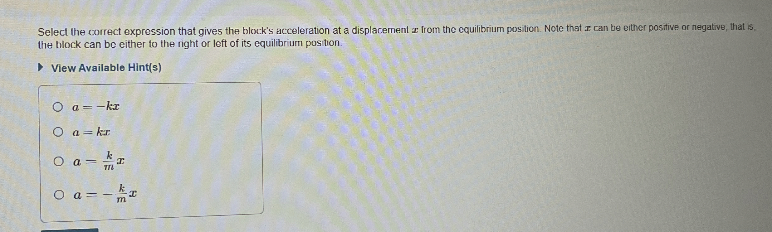 Solved Select the correct expression that gives the block's | Chegg.com