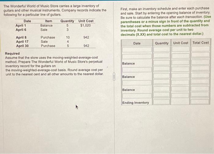 Solved The Wonderful World of Music Store carries a large