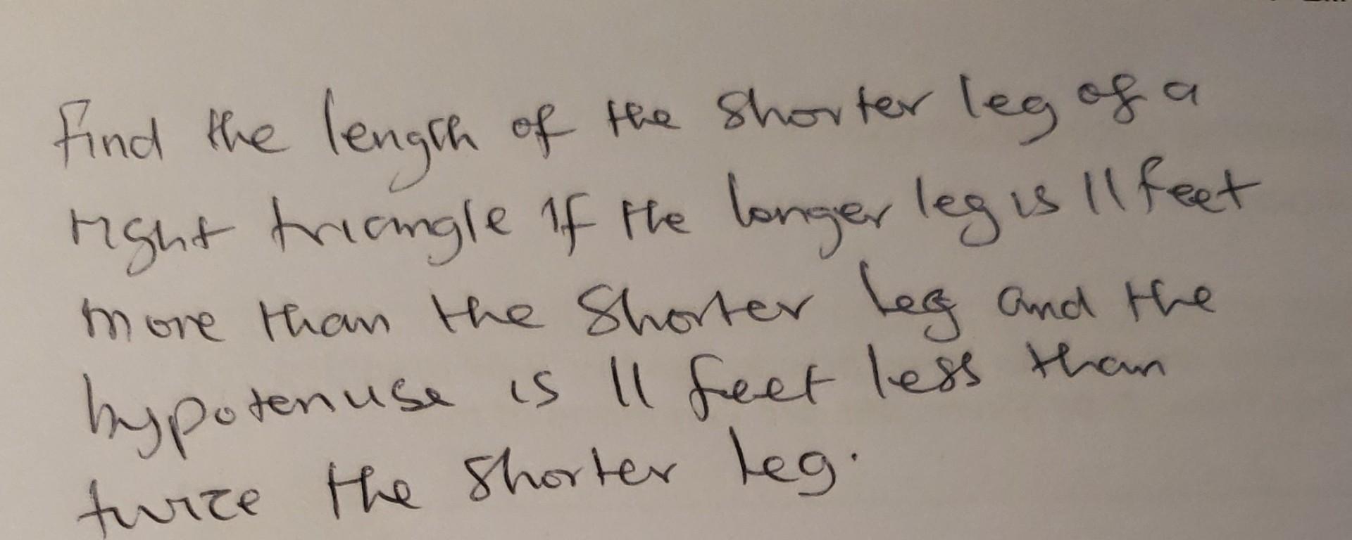 Solved Find the length of the shorter leg of a right | Chegg.com