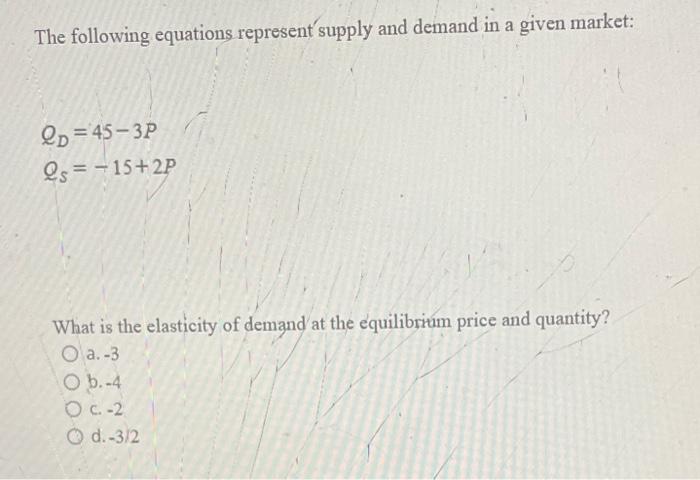 Solved The following equations represent supply and demand | Chegg.com