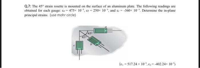 Solved Q.7: The 45∘ strain rosette is mounted on the surface | Chegg.com