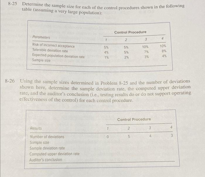 825 Determine the sample size for each of the