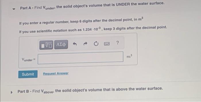 Solved A solid object floating in water. Part of the | Chegg.com