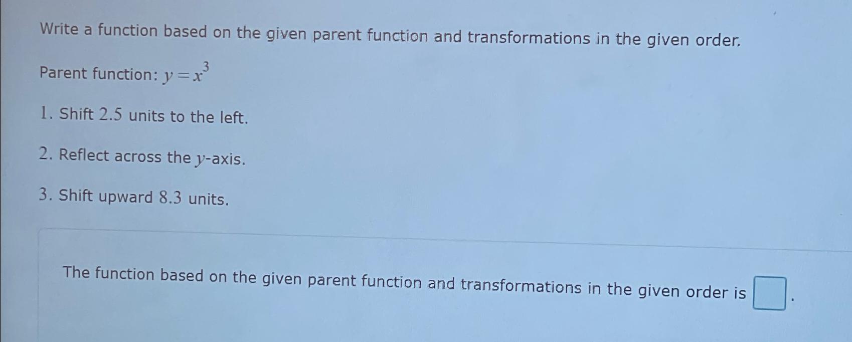 Solved Write a function based on the given parent function | Chegg.com