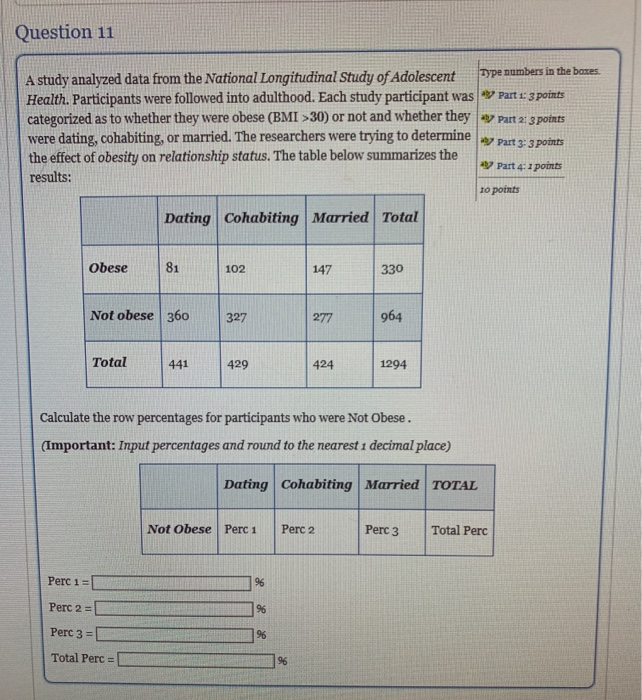 Solved Question 11 A study analyzed data from the National Chegg