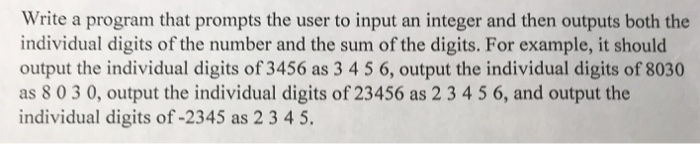 Solved Write a program that prompts the user to input an | Chegg.com