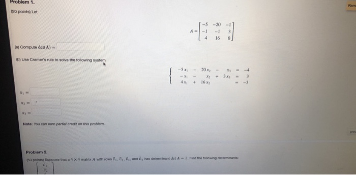 Solved Problem 2. (50 points) Suppose that a 4 x 4 matrix A | Chegg.com