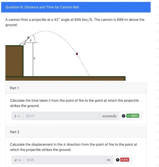 Solved A cannon fires a projectile at a 43∘ angle at 659 | Chegg.com