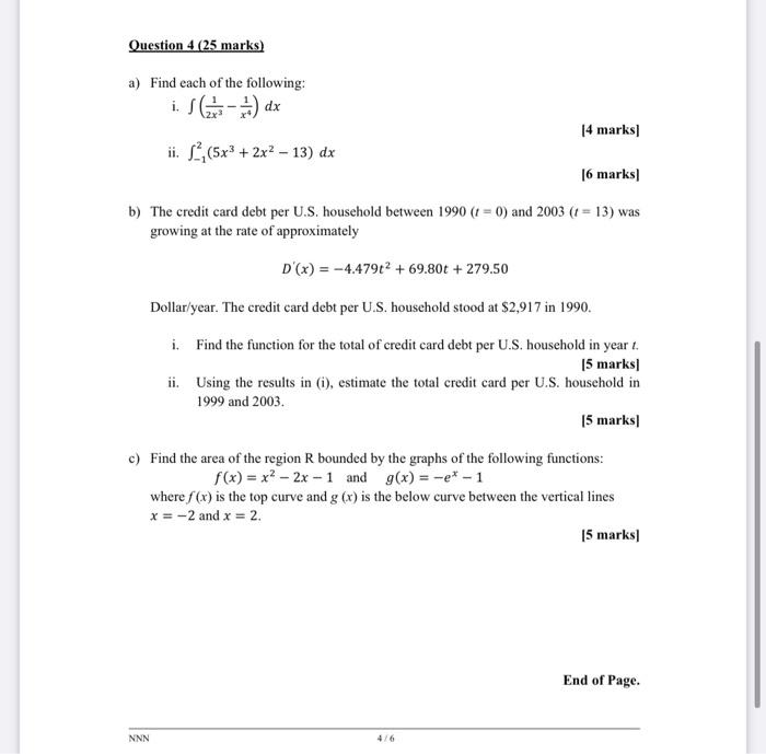 Solved Question 4 (25 Marks) A) Find Each Of The Following: | Chegg.com