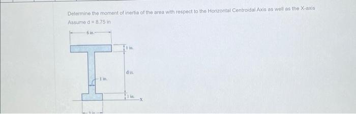 Determine the moment of inertia of the area with respect to the Horizontal Centroidal Axis as well as the \( X \)-axis
\[
\te