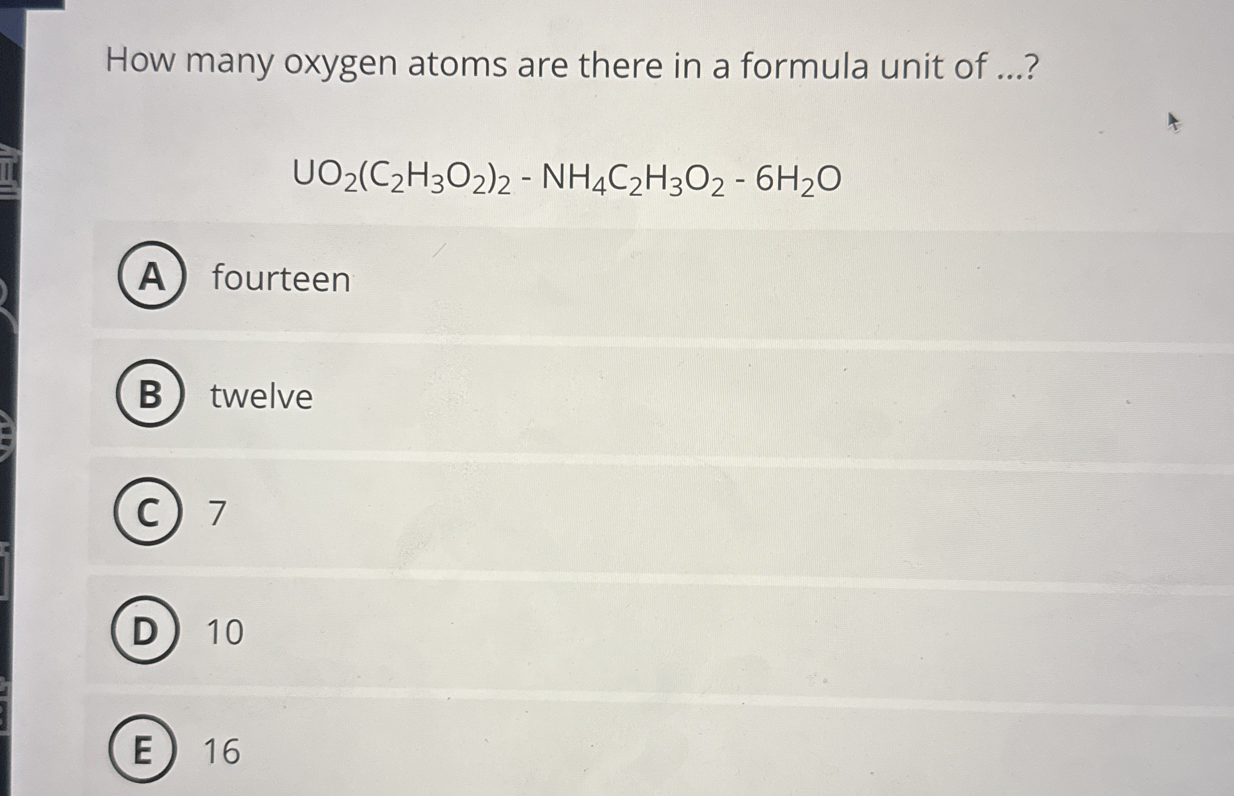 Solved How many oxygen atoms are there in a formula unit of | Chegg.com