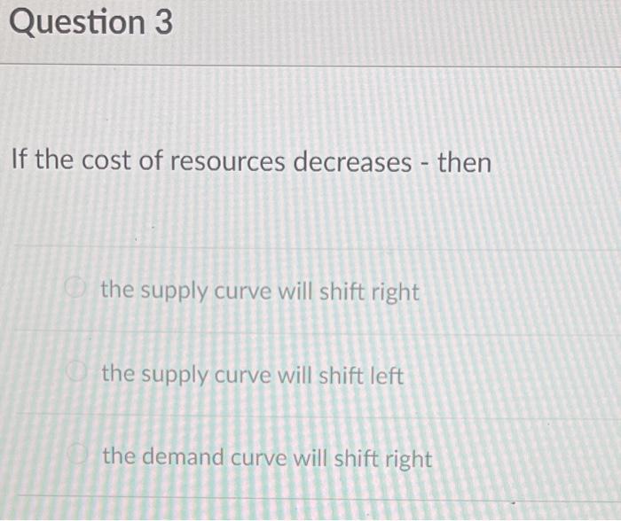 Solved Question 3 If the cost of resources decreases - then | Chegg.com