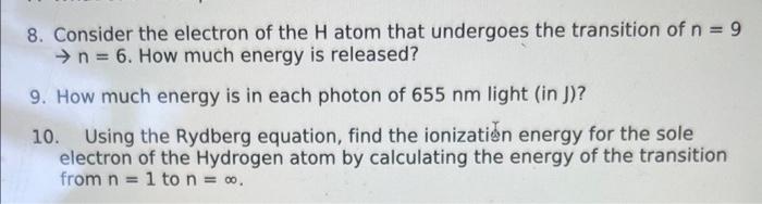 Solved 8. Consider the electron of the H atom that undergoes | Chegg.com