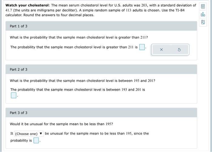 Solved Watch Your Cholesterol The Mean Serum Cholesterol Chegg Com