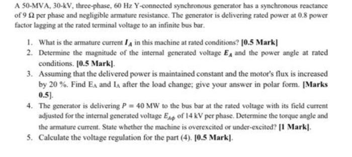 Solved A 50-MVA, 30-KV, three-phase, 60 Hz Y-connected | Chegg.com