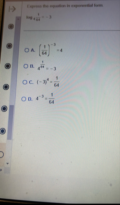 Solved Express the equation in exponential | Chegg.com