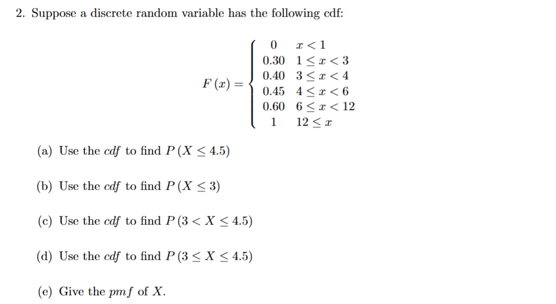 Solved Suppose a discrete random variable has the following | Chegg.com