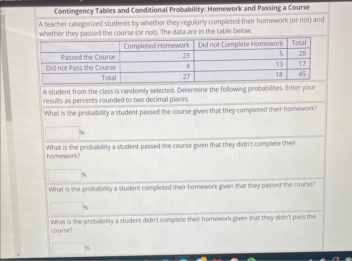 Solved Contingency Tables and Conditional Probability: | Chegg.com