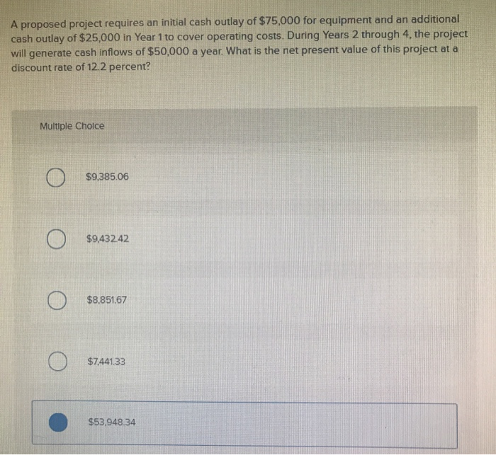 solved-a-proposed-project-requires-an-initial-cash-outlay-of-chegg