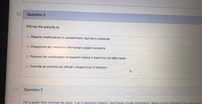 Solved IRB has the authority to: Require modifications in | Chegg.com