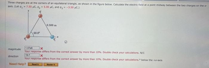 Solved Three charges are at the corners of an equilateral | Chegg.com