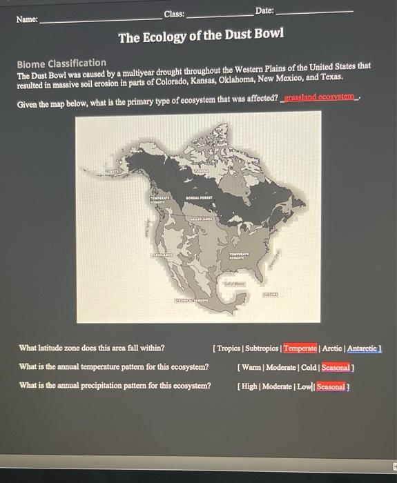 Name: Class: Date: The Ecology of the Dust Bowl Biome | Chegg.com