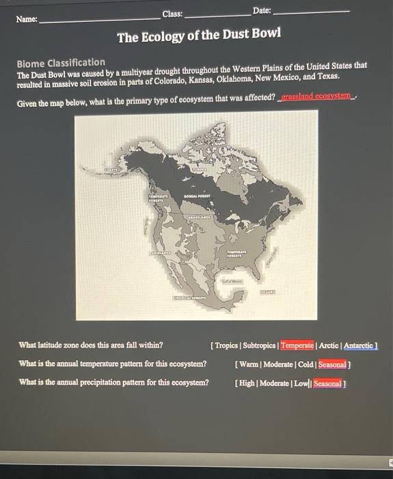 Name Class Date The Ecology Of The Dust Bowl Biome Chegg