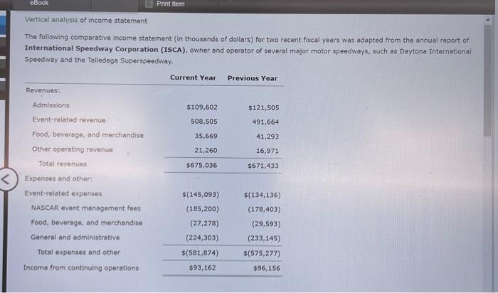 Solved Vertical analysis of income statement The following | Chegg.com