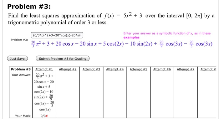 Solved Problem #3: Find the least squares approximation of | Chegg.com