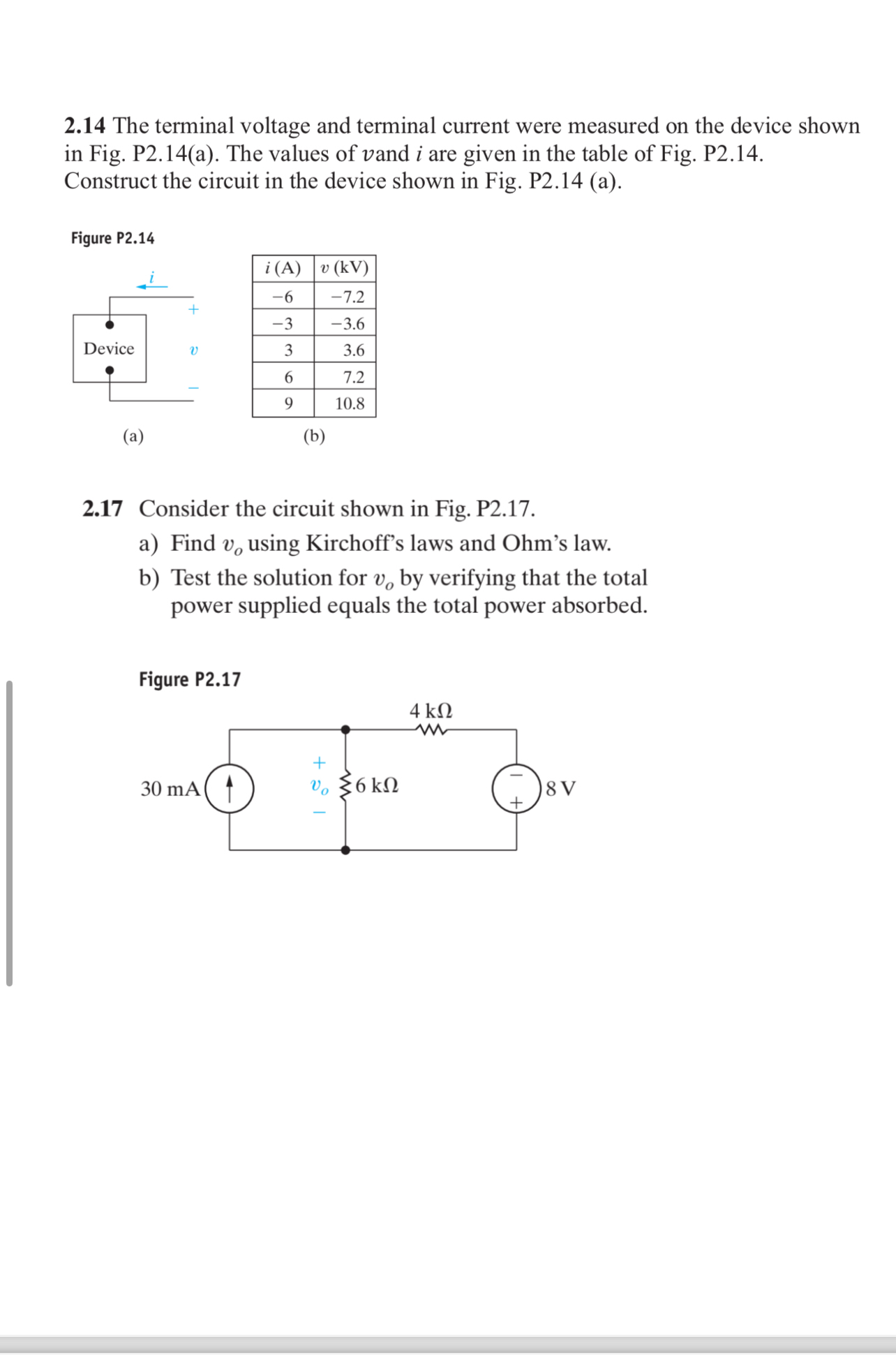 Solved 2.14 ﻿The terminal voltage and terminal current were | Chegg.com