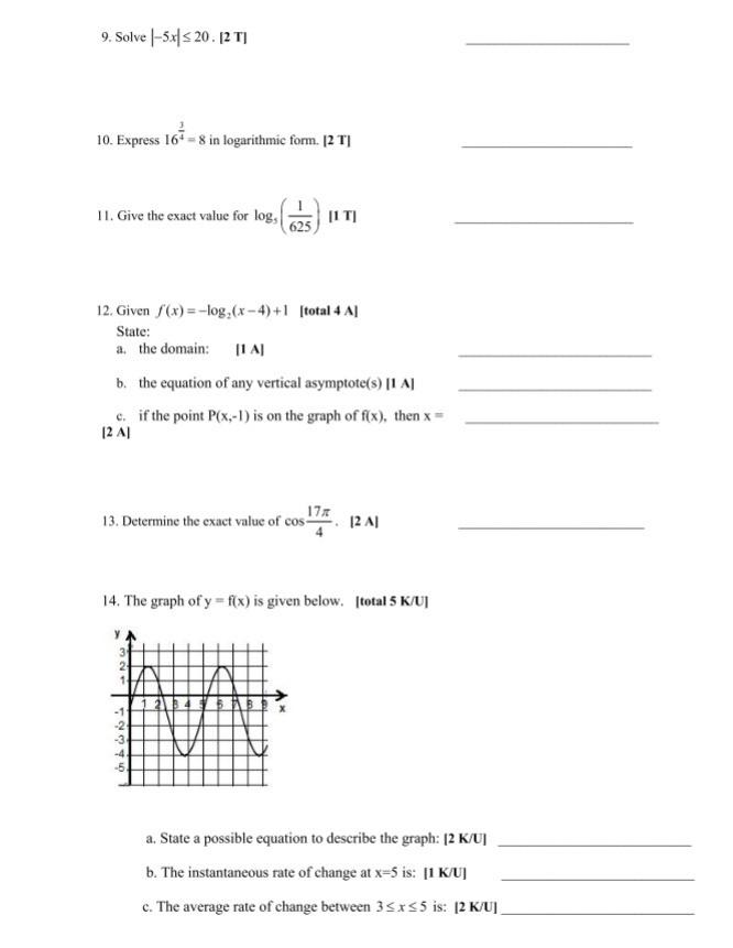 Solved 9. Solve ∣−5x∣≤20,[2 T] 10. Express 1643=8 in | Chegg.com