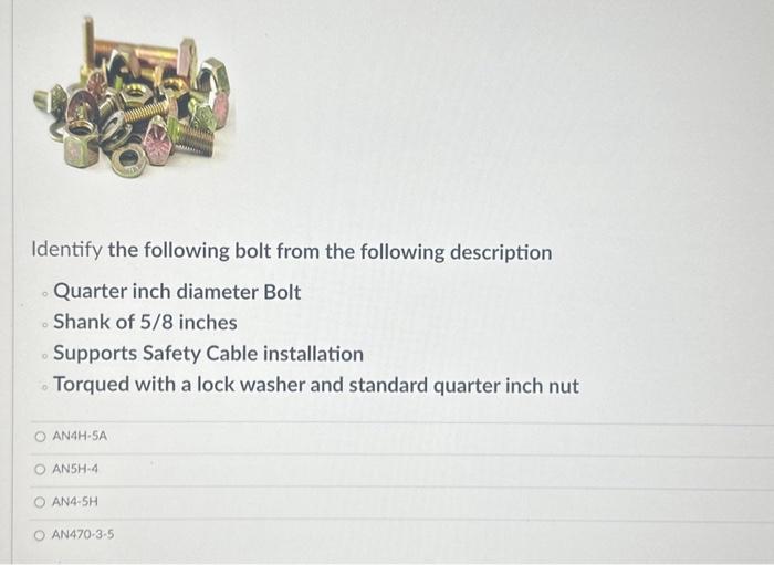 Solved Identify the following bolt from the following | Chegg.com