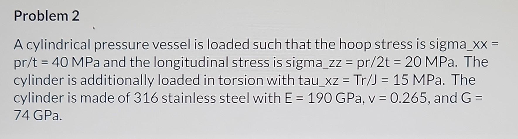 Solved A cylindrical pressure vessel is loaded such that the | Chegg.com