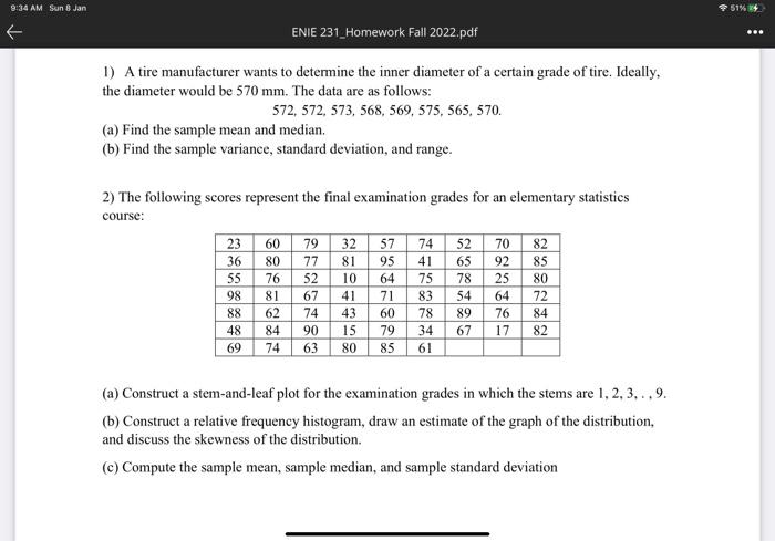 Solved 1) A tire manufacturer wants to determine the inner | Chegg.com