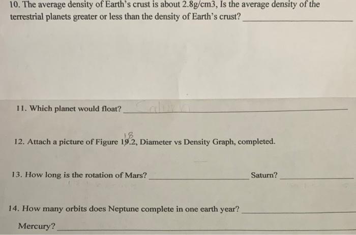 Solved 10. The average density of Earth's crust is about | Chegg.com